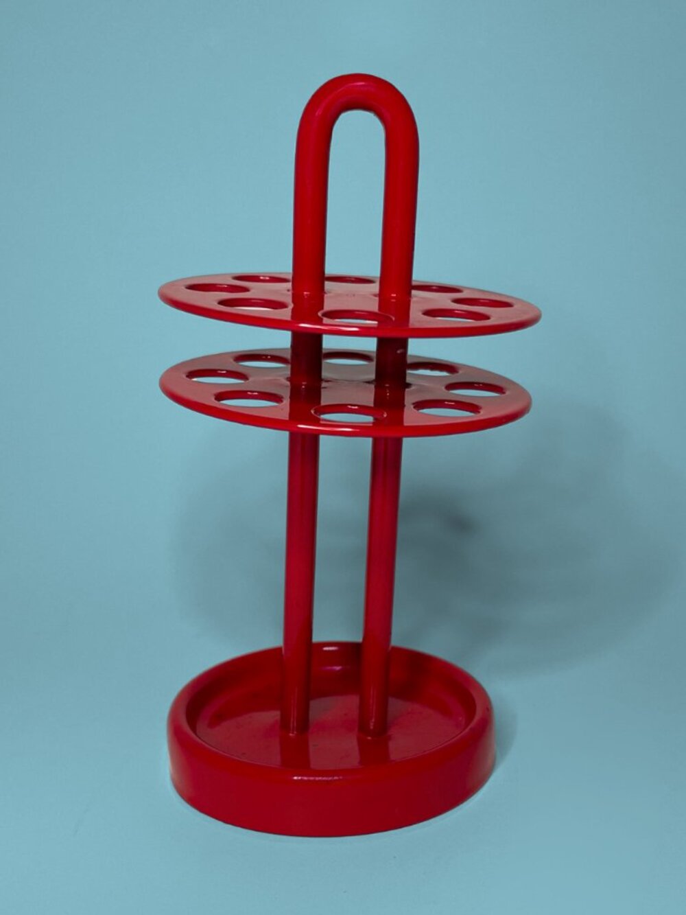 Vintage 1980s Postmodern Red Tubular Metal Desk Organizer